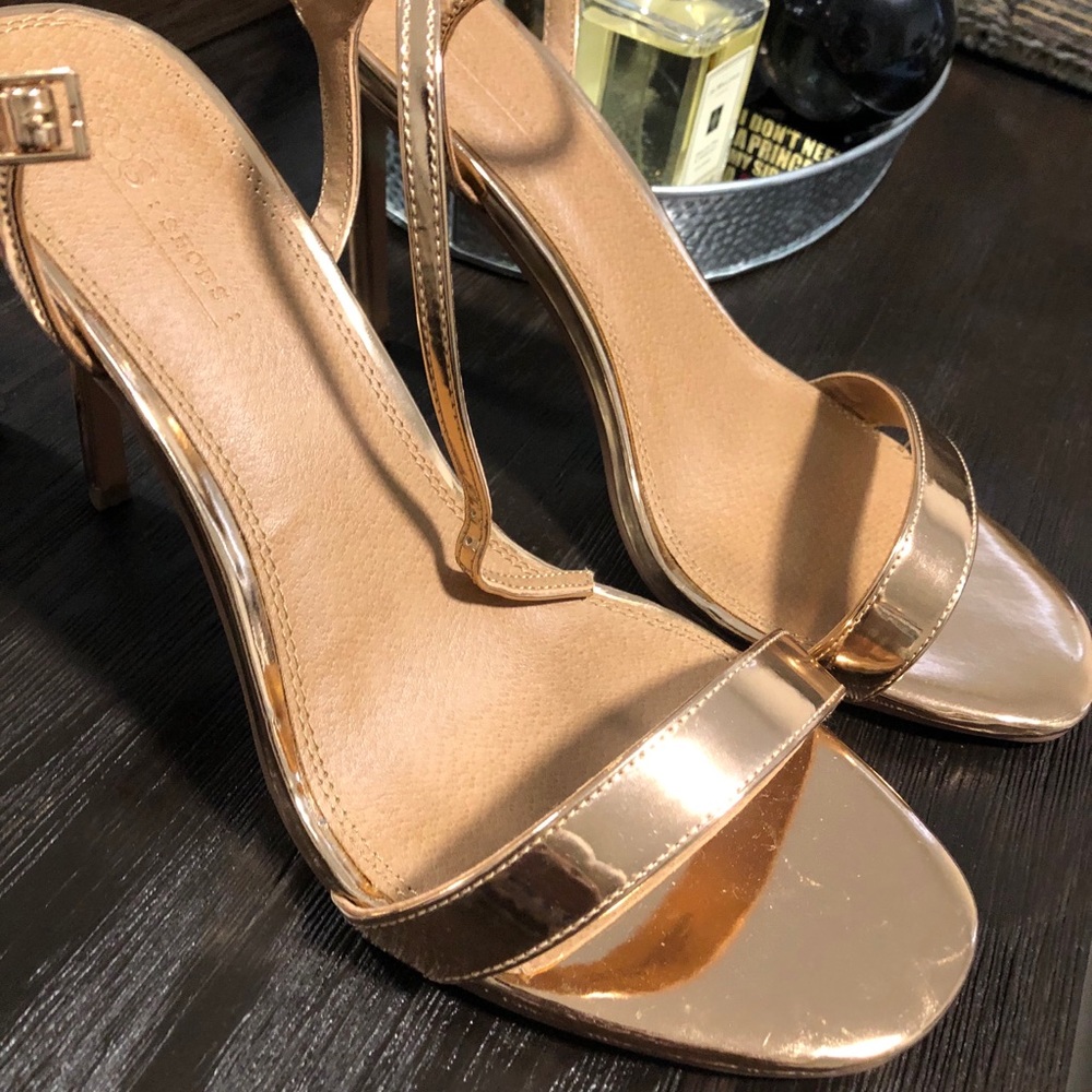 ASOS 11 wide rose gold metallic heels